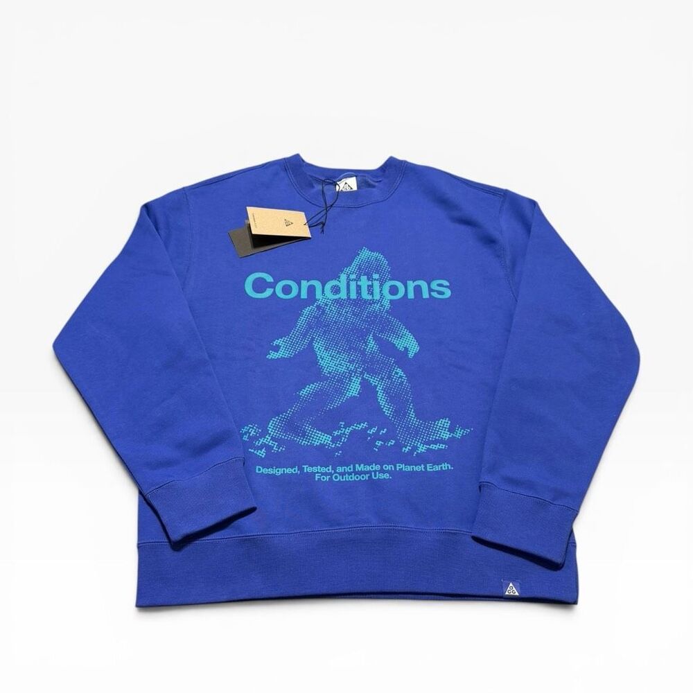 Nike ACG Tuff Fleece Therma-Fit Lapis Blue Bigfoot Crewneck size S IF1490-430 - Picture 3 of 12